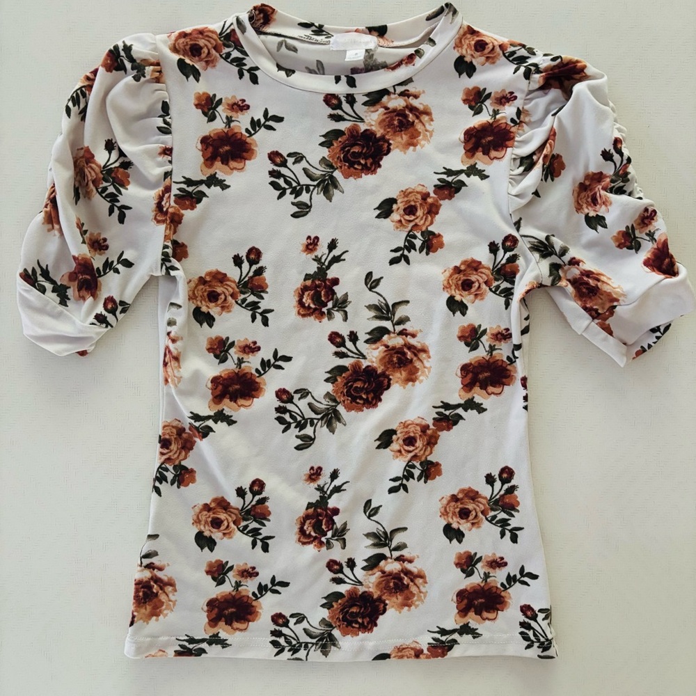 Orange Kiss Floral Print Puff Sleeve Blouse
